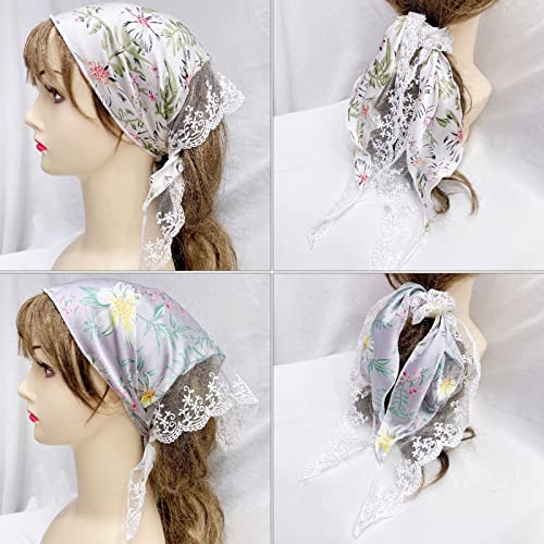 SANRLO Stirnbänder, Haar-Accessoires für Damen, bunte Spitzenkrempe, Bandana, Kopftuch, Blumenmuster, Turban, Raffhalter, Dreieck, schönes Haartuch von SANRLO