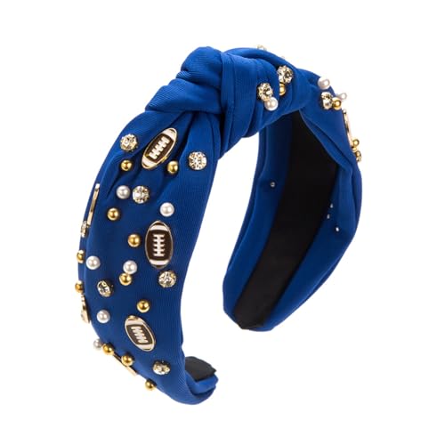 SANRLO Stirnbänder, Haar-Accessoires für Damen, lustiger Sport, Fußball, verziertes Stirnband, Perlen, Strass, Schmucksteine, breites Oberteil, geknotetes Haarband von SANRLO