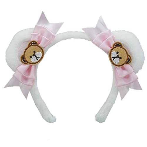 SANRLO Stirnbänder, Haar-Accessoires für Damen, süßes Haar-Accessoire, Gesichtswäsche, zarte Schleifen, Bären-Ohr-Form, Stirnbänder, Cartoon-Haarreifen von SANRLO