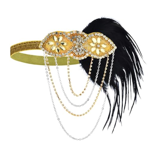 SANRLO Stirnbänder, Haarschmuck für Damen, 1920er-Jahre-Federn, Kopfschmuck, Flapper-Stirnband, brüllende 20er-Jahre, Vintage-Haarspange, Pailletten, Haarreif von SANRLO