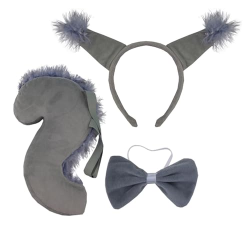 SANRLO Stirnbänder, Haarschmuck für Damen, 3-teiliges Cartoon-Eichhörnchen-Ohr-Haarreif mit Schwanz/Fliege/Rock/Handschuh-Set, Aufführungen, Rollenspiele, Kopfbedeckung für Teenager und Frauen von SANRLO