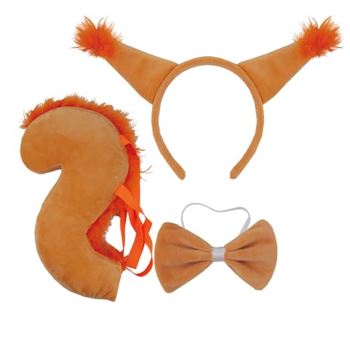 SANRLO Stirnbänder, Haarschmuck für Damen, 3-teiliges Cartoon-Eichhörnchen-Ohr-Haarreif mit Schwanz/Fliege/Rock/Handschuh-Set, Aufführungen, Rollenspiele, Kopfbedeckung für Teenager und Frauen von SANRLO