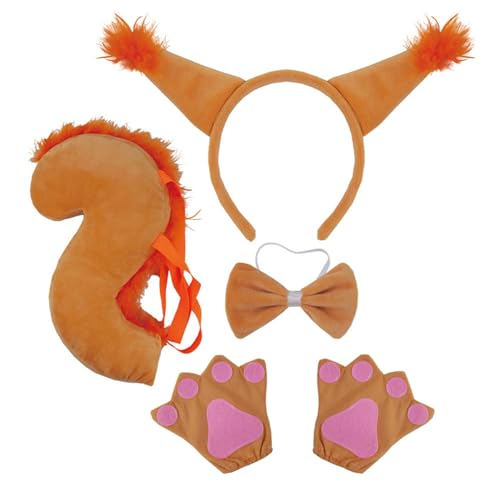 SANRLO Stirnbänder, Haarschmuck für Damen, 3-teiliges Cartoon-Eichhörnchen-Ohr-Haarreif mit Schwanz/Fliege/Rock/Handschuh-Set, Aufführungen, Rollenspiele, Kopfbedeckung für Teenager und Frauen von SANRLO