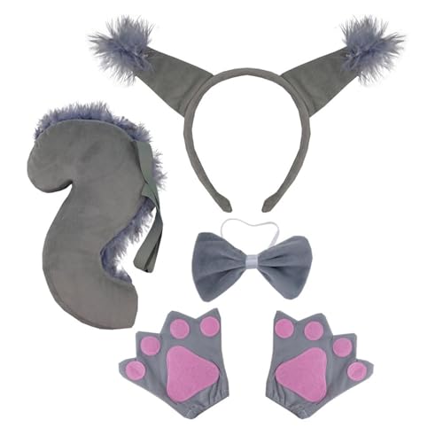 SANRLO Stirnbänder, Haarschmuck für Damen, 3-teiliges Cartoon-Eichhörnchen-Ohr-Haarreif mit Schwanz/Fliege/Rock/Handschuh-Set, Aufführungen, Rollenspiele, Kopfbedeckung für Teenager und Frauen von SANRLO