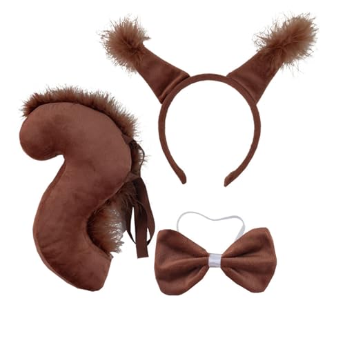 SANRLO Stirnbänder, Haarschmuck für Damen, 3-teiliges Cartoon-Eichhörnchen-Ohr-Haarreif mit Schwanz/Fliege/Rock/Handschuh-Set, Aufführungen, Rollenspiele, Kopfbedeckung für Teenager und Frauen von SANRLO