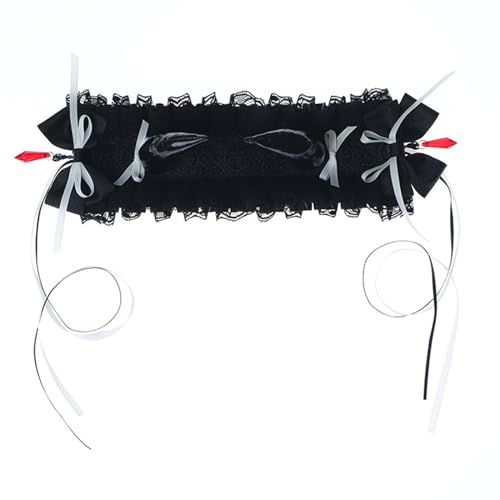 SANRLO Stirnbänder, Haarschmuck für Damen, Anime-Dienstmädchen-Stirnband für Mädchen, Lolitas, Rüschen, Spitze, Stirnband mit Schleife, ComicShow, Halloween, Teufelshorn, Haarband von SANRLO