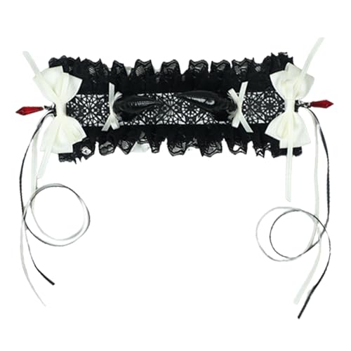 SANRLO Stirnbänder, Haarschmuck für Damen, Anime-Dienstmädchen-Stirnband für Mädchen, Lolitas, Rüschen, Spitze, Stirnband mit Schleife, ComicShow, Halloween, Teufelshorn, Haarband von SANRLO