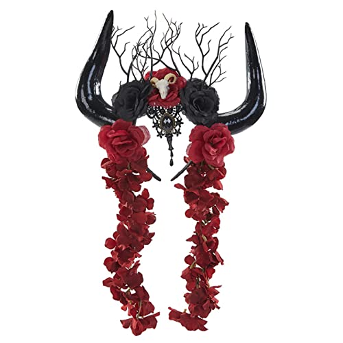 SANRLO Stirnbänder, Haarschmuck für Damen, Antilopen-Haarband, Halloween, Horn, Teufelshörner, Stirnband, Stierhörner, Gothic-Kopfschmuck, Tag der Toten von SANRLO