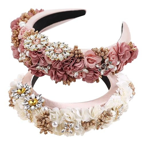 SANRLO Stirnbänder, Haarschmuck für Damen, Barockschmuck, mit Schwamm gepolstert, süße farbige Blume für Strass-Haar von SANRLO