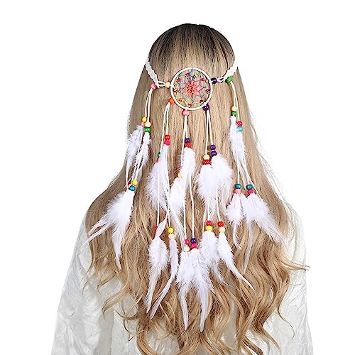 SANRLO Stirnbänder, Haarschmuck für Damen, Bohemia-Stil, Haarband mit Federdekor, ethnischer Stil, Traumfänger, Netz-Stirnband für Mädchen, Festival, Halloween von SANRLO