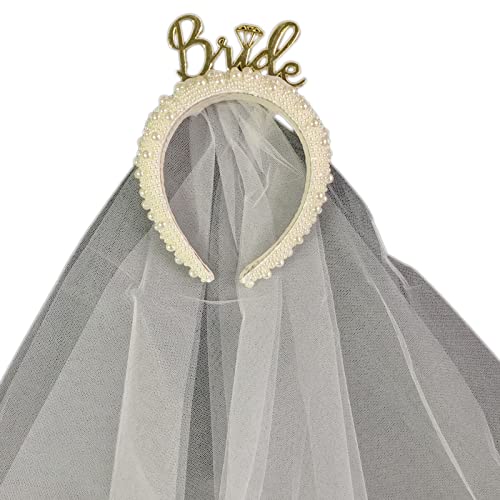 SANRLO Stirnbänder, Haarschmuck für Damen, Braut-Tiaras, zukünftige Braut, Stirnband mit Schleier, Perlen, Stirnband, Junggesellinnenabschied, Brautparty, Haarschmuck, Hochzeitsgeschenk von SANRLO