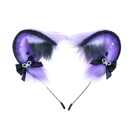 SANRLO Stirnbänder, Haarschmuck für Damen, Cartoon-Stirnband, Hamster-Ohrform, Haarreif mit Schleife, Plüsch-Kopfschmuck, Haarband, Party, Cosplay, Kostüm, Unisex von SANRLO