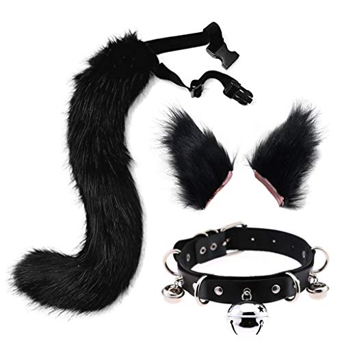 SANRLO Stirnbänder, Haarschmuck für Damen, Cosplay, Plüsch für Katzenohren, Haarspange, pelziger Tierschwanz mit Choker-Halskette von SANRLO