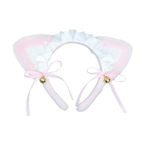 SANRLO Stirnbänder, Haarschmuck für Damen, Dienstmädchen-Stil, Spitzen-Haarreif, Plüsch, Katzenohren, Schleife, Stirnband, Cosplay, Kostüm, Halloween, Party, Kopfschmuck, Anime-Kopfbedeckung von SANRLO