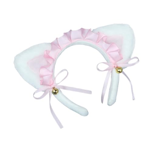 SANRLO Stirnbänder, Haarschmuck für Damen, Dienstmädchen-Stil, Spitzen-Haarreif, Plüsch, Katzenohren, Schleife, Stirnband, Cosplay, Kostüm, Halloween, Party, Kopfschmuck, Anime-Kopfbedeckung von SANRLO