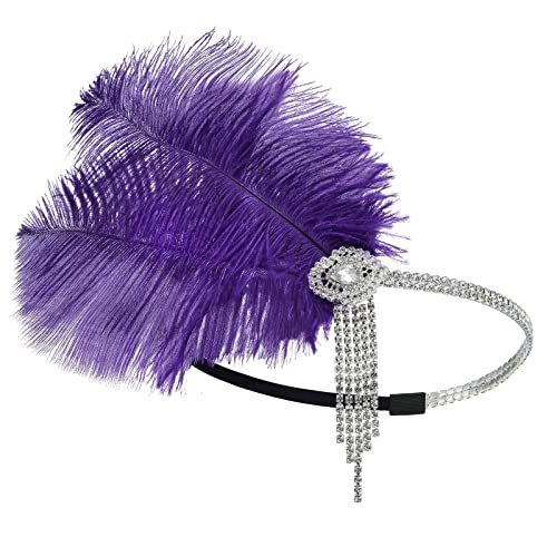 SANRLO Stirnbänder, Haarschmuck für Damen, Feder-Flapper-Stirnbänder, 1920er-Jahre, Ballkönigin, Kopfschmuck für besondere Anlässe, Hochzeit, Verlobung, Nacht, Kopfbedeckung, Haarstyling von SANRLO