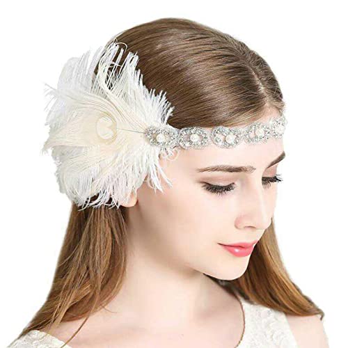 SANRLO Stirnbänder, Haarschmuck für Damen, Feder-Kopfschmuck, Karneval, Flapper-Stirnband, Karneval, Kopfschmuck, Federn, Maskerade, Kopfschmuck, Gatsby-Kopfschmuck von SANRLO