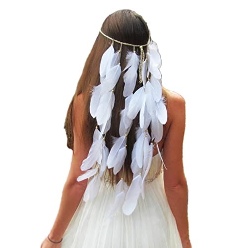 SANRLO Stirnbänder, Haarschmuck für Damen, Feder-Stirnband für Damen, Hochzeit, Verlobung, Kopfschmuck, Haarverlängerung, Musikfestival, Kopfbedeckung, weißer Kopfschmuck von SANRLO