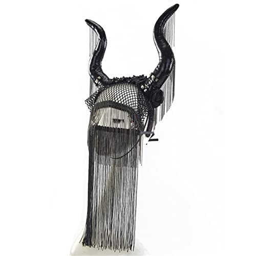 SANRLO Stirnbänder, Haarschmuck für Damen, Halloween, Teufelshörner, Antilope, Stirnband, Horn, Kopfbedeckung, Maskenkette für Damen, Fransenmaske, Maskenkette für Damen, Maskerade von SANRLO