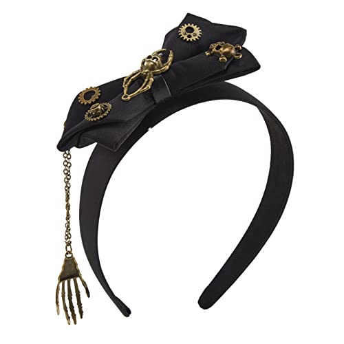 SANRLO Stirnbänder, Haarschmuck für Damen, Halloween-Haarschleifen, Steampunk-Stirnband für Damen, Tag der Toten, Gothic-Stirnband, schwarze Schleifen, Stirnband, Totenkopf-Hand von SANRLO