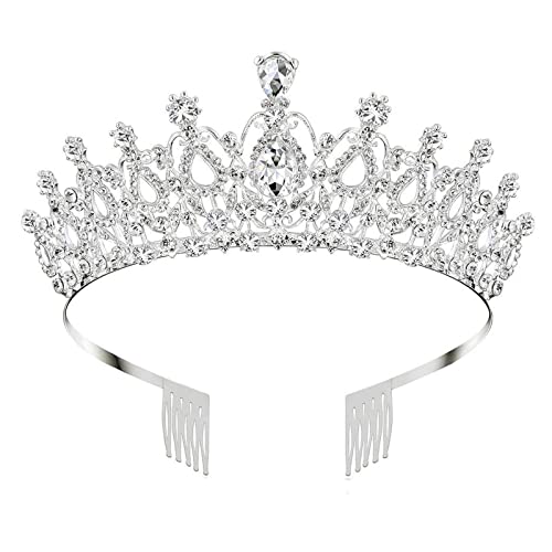 SANRLO Stirnbänder, Haarschmuck für Damen, Hochzeits-Tiaras für die Braut, Kristallkronen und Diademe mit Kamm, Stirnband für Mädchen, für Strass, Königin, Haarschmuck, Size reference picture, von SANRLO