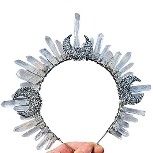 SANRLO Stirnbänder, Haarschmuck für Damen, Kristall-Quarz-Schmuck, Stirnband, Metall, Mond, Hexe, Zauberer, Krone, Haar von SANRLO