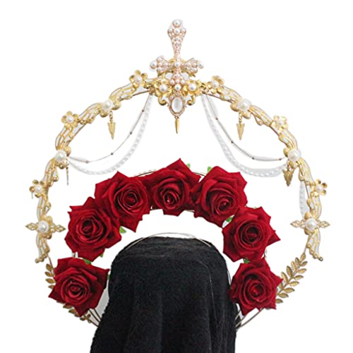 SANRLO Stirnbänder, Haarschmuck für Damen, Krone für Damen, Gothic, hohl, Blumenmuster, Vintage-Stil, Perlen, Kopfbedeckung, dekorativer Luxus-Haarreif von SANRLO