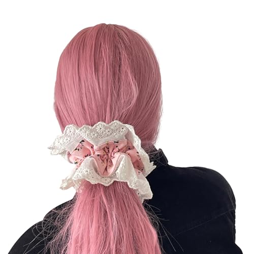 SANRLO Stirnbänder, Haarschmuck für Damen, Prinzessin, rosa und weiß, florales Haargummi, Pferdeschwanz-Halter, bezauberndes Blumen-Haargummi von SANRLO