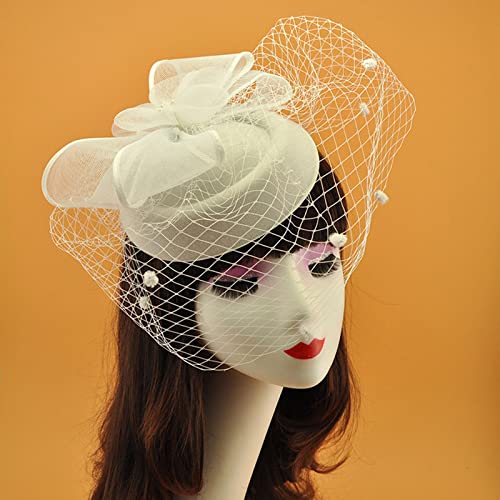 SANRLO Stirnbänder, Haarschmuck für Damen, Retro-Mesh-Schleife, Kopfbedeckung, Fascinator, Hut mit Schleier, Haarspange, Vintage-Kopfschmuck für Cocktails von SANRLO