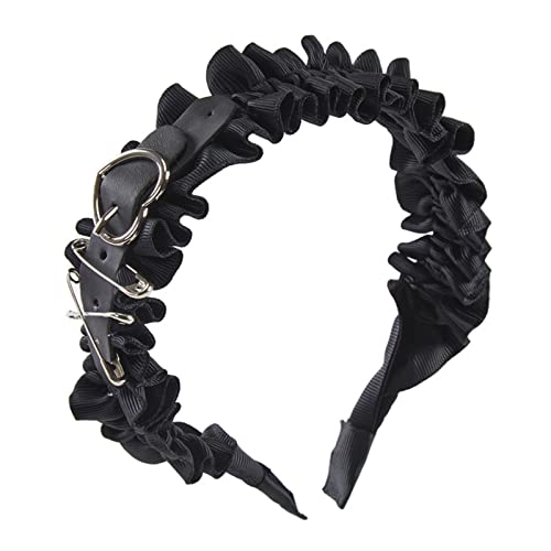 SANRLO Stirnbänder, Haarschmuck für Damen, Schnallen-Stirnband für Damen, plissiertes Stirnband, schwarzes Stirnband, Gothic-Stirnband, Gothic-Stirnband, Gothic-Kopfschmuck, Punk-Stirnband von SANRLO