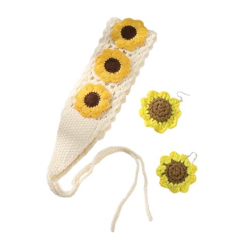 SANRLO Stirnbänder, Haarschmuck für Damen, Sonnenblumen-Ohrringe, Haarbänder-Set, Foto-Requisiten, Blumenohrringe, Party-Kopfschmuck, Bohemia-Stirnband für Musikfestivals von SANRLO