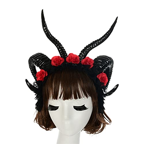 SANRLO Stirnbänder, Haarschmuck für Damen, Spitzenschleier, Stirnband, Schafhorn, Haarreif für Halloween, Blume, Haarband, Karneval, Requisiten, Thema für kreatives Party-Kostüm von SANRLO