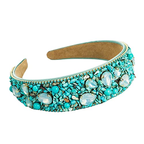 SANRLO Stirnbänder, Haarschmuck für Damen, Strass-Perlen, Haarband, Türkis, luxuriös, Kopfbedeckung, Strass-Stirnband, Haarband von SANRLO