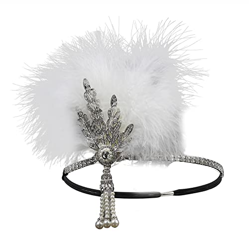 SANRLO Stirnbänder, Haarschmuck für Damen, Vintage-Stil, Feder-Strass, Haarreif, Halloween, Cosplay, 1920er-Jahre-Stil, Feder-Strass-Stirnbänder von SANRLO