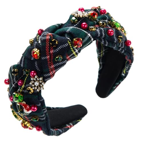 SANRLO Stirnbänder, Haarschmuck für Damen, Weihnachts-Karo-Stirnband, ästhetischer Strass-Charm, Haarreif, Festival, Kopfschmuck, geknotetes Haarband, französischer Stil von SANRLO