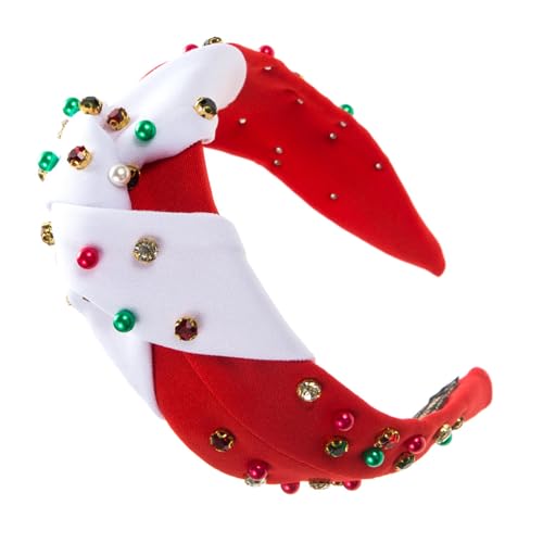 SANRLO Stirnbänder, Haarschmuck für Damen, Weihnachts-Stirnband, zarte Knoten, breite Krempe, Haarband mit Strass und Perlen, für Damen, Teenager, Waschen, Gesicht, Make-up, Haarband von SANRLO