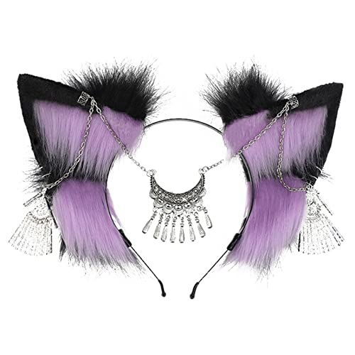 SANRLO Stirnbänder, Haarschmuck für Damen, ethnischer Stil, Fuchs-Ohren-Form, Stirnband mit Stirnkette, Dekor, Haarreifen für Erwachsene, Live-Übertragung, Ostern, Party, Kopfschmuck von SANRLO