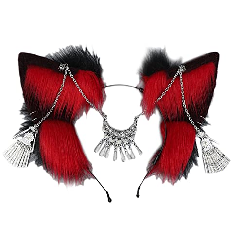 SANRLO Stirnbänder, Haarschmuck für Damen, ethnischer Stil, Fuchs-Ohren-Form, Stirnband mit Stirnkette, Dekor, Haarreifen für Erwachsene, Live-Übertragung, Ostern, Party, Kopfschmuck von SANRLO