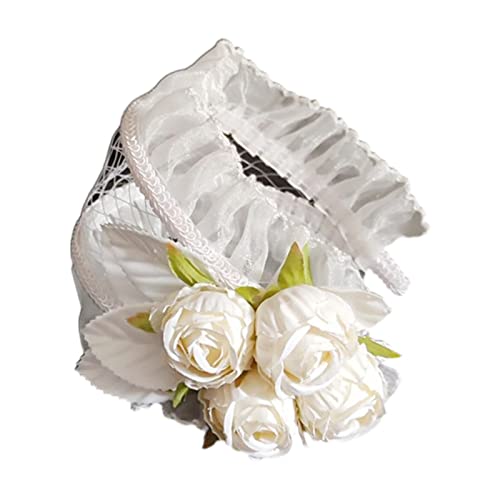 SANRLO Stirnbänder, Haarschmuck für Damen, zartes Stirnband, elegante Blume, plissiert, Spitzen-Form, Haarreif, Party-Kopfschmuck, breite Krempe, Haarband für Damen, Frühling von SANRLO