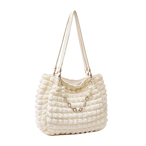 Tasche mit gerüschtem Design, plissiert, für Damen, Mädchen, modische Handtasche, Damen, Mädchen, Reisetasche, Schultertasche, Weiß mit Anhänger Tasche mit gerüschtem Design, plissiert, für Damen, Mädchen, modische Handtasche, Damen, Mädchen, Reisetasche, Schultertasche, Weiß mit Anhänger von SANRLO