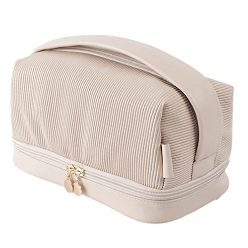 Tragbare Reise-Kulturbeutel, Make-up-Tasche, Toast-Kosmetiktasche, großes Fassungsvermögen, lässige Aufbewahrungstasche für Damen und Mädchen, Weiß, Größe L Tragbare Reise-Kulturbeutel, Make-up-Tasche, Toast-Kosmetiktasche, großes Fassungsvermögen, lässige Aufbewahrungstasche für Damen und Mädchen, Weiß, Größe L von SANRLO