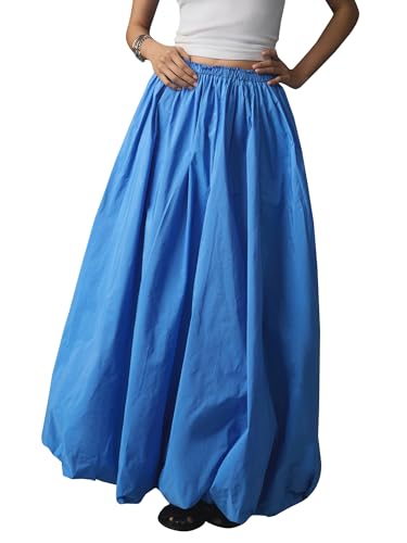 SANSIWU Damen Y2k Bubble Langer Rock Niedrige Elastische Taille Rüschen Aline Maxirock Niedlicher Sommer Ballonrock, A-Blau, 40 SANSIWU Damen Y2k Bubble Langer Rock Niedrige Elastische Taille Rüschen Aline Maxirock Niedlicher Sommer Ballonrock, A-Blau, 40 von SANSIWU