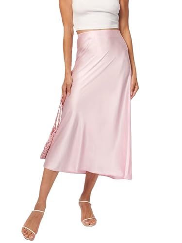SANSIWU Langer Damenrock aus Satin, Sommer, lässig, Kordelzug, elastischer Midirock, leicht, A-Linie, ausgestellte Seide, lange Röcke, rose, M SANSIWU Langer Damenrock aus Satin, Sommer, lässig, Kordelzug, elastischer Midirock, leicht, A-Linie, ausgestellte Seide, lange Röcke, rose, M von SANSIWU