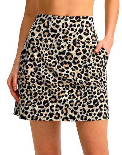 SANTINY 40,6 cm lange Golf-Skorts, Röcke für Damen mit 4 Taschen, hohe Taille, dehnbarer Tennisrock, athletischer Skort, Leopard, X-Groß von SANTINY