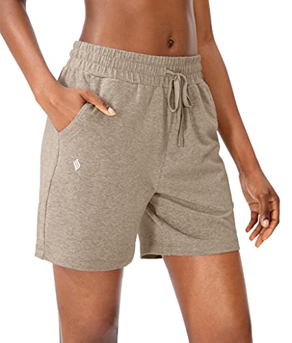 SANTINY Damen Baumwolle Shorts 12,7 cm Lounge Yoga Shorts Jersey Sweat Bermuda Shorts für Frauen Walking Athletic mit Taschen, khaki, Klein von SANTINY