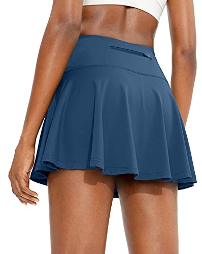 SANTINY Plissierter Tennisrock für Frauen mit 4 Taschen, hohe Taille, athletischer Golf-Skorts, Röcke zum Laufen, Casual, Dunkelblau, Klein von SANTINY