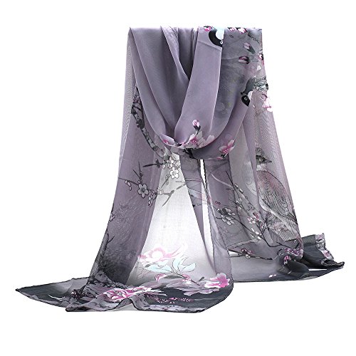 Bluelans® Damenschal Blume Weich Lange Chiffon Schals Stola Chiffonschal (Grau) von SANWOOD