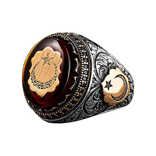 SANWOOD Herren-Ring, Retro-Stil, roter Stein, türkischer Siegelring, passend zu allen Anlässen, US 7, Hauptmaterial: von SANWOOD