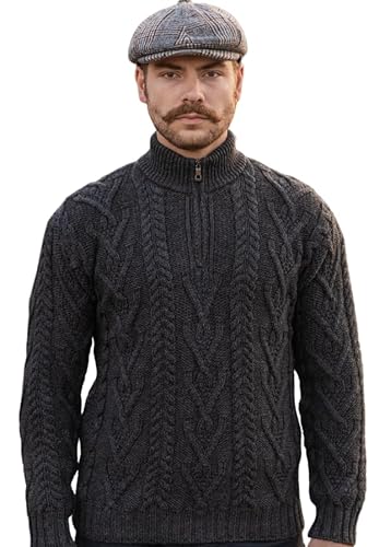 SAOL Irisch Herren Winter Draussen Cardigan Strickjacke mit Reißverschlusshals und Fisherman Zopfmuster von SAOL