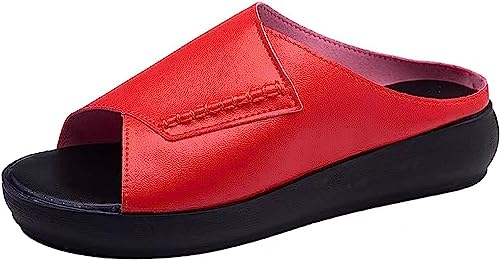 SARAYO 2023 Women's New Thick-Bottomed Fish Mouth Slippers,Comfortable Wedge Shoes with Arch Support,Platform Non-Slip Sandals (Red, 35) von SARAYO